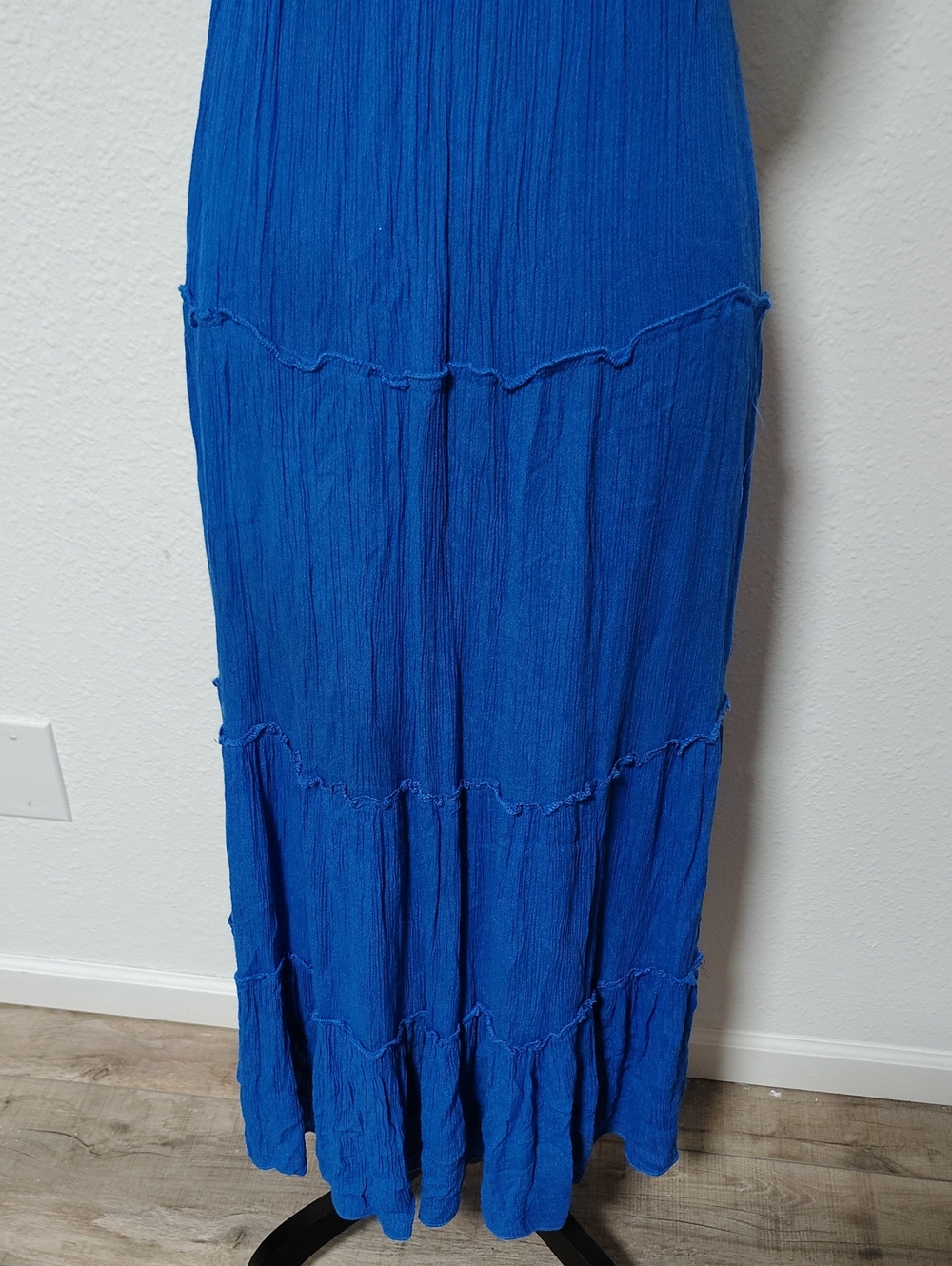 Boho Me Halter Babydoll Tiered Maxi Dress Size M Beachy Bohemian Cobalt Blue - Picture 5 of 15